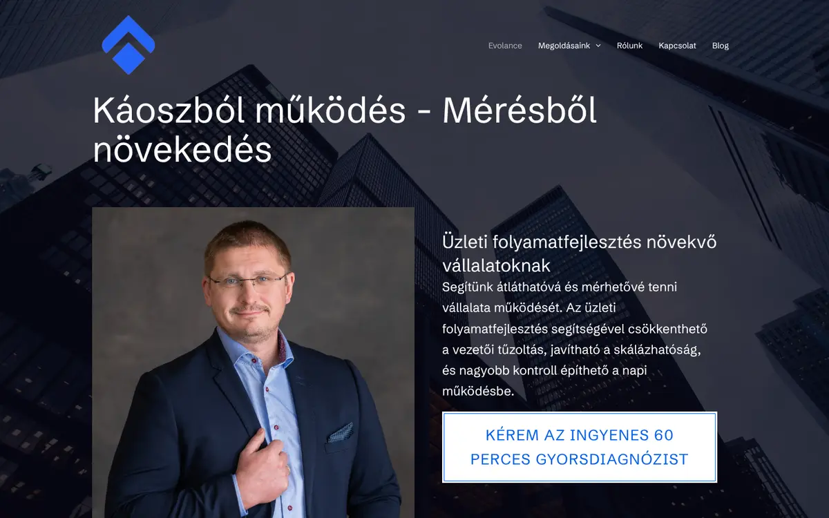 A(z) Evolance weboldal nyitóképernyője