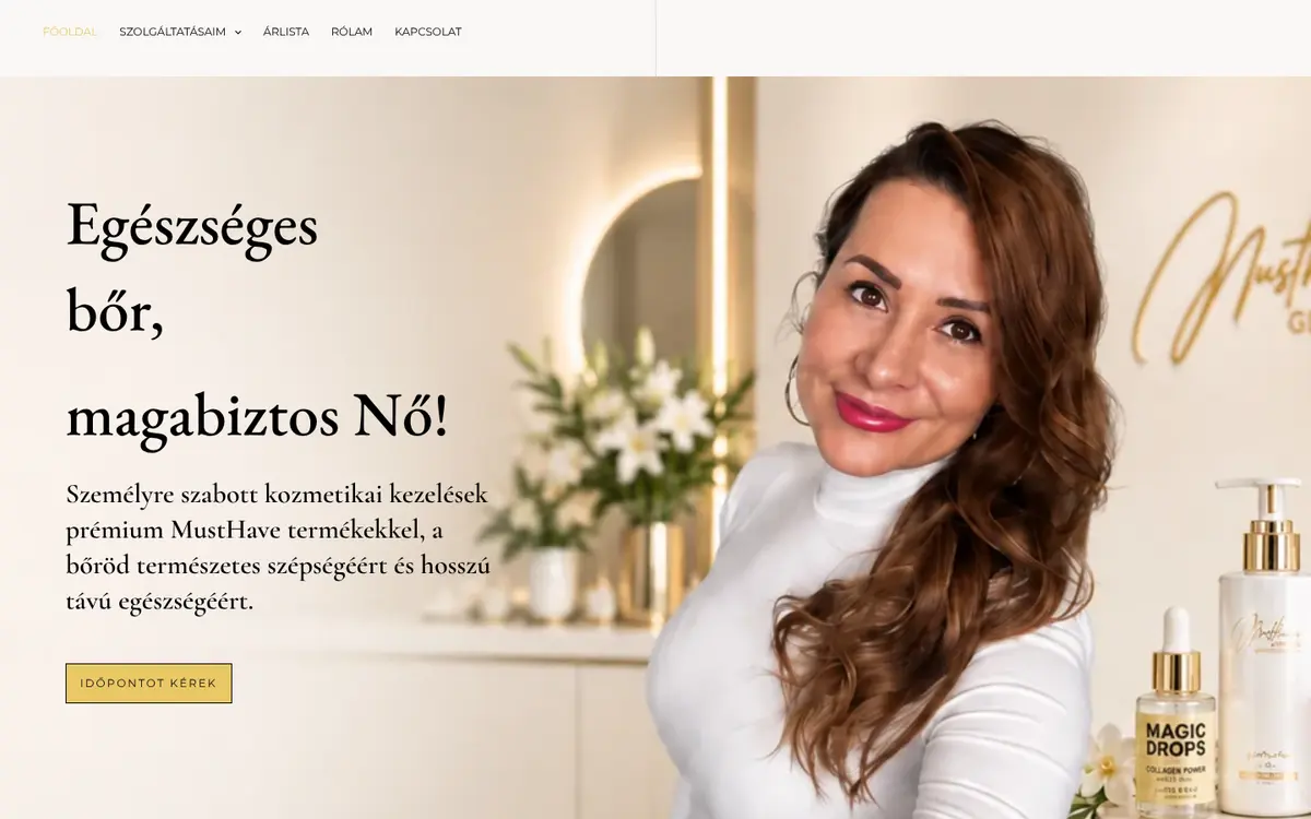 A(z) Göllény Edina Bőresztéta weboldal nyitóképernyője