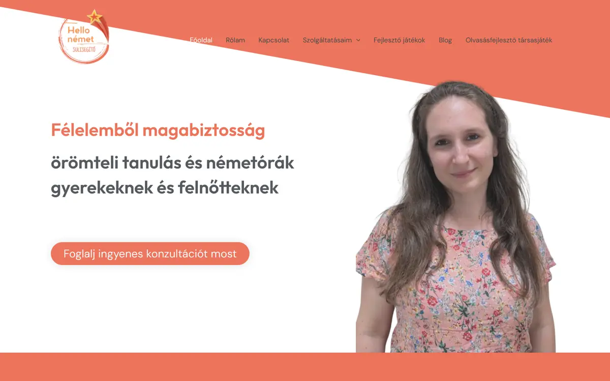 A(z) HelloNémet weboldal nyitóképernyője