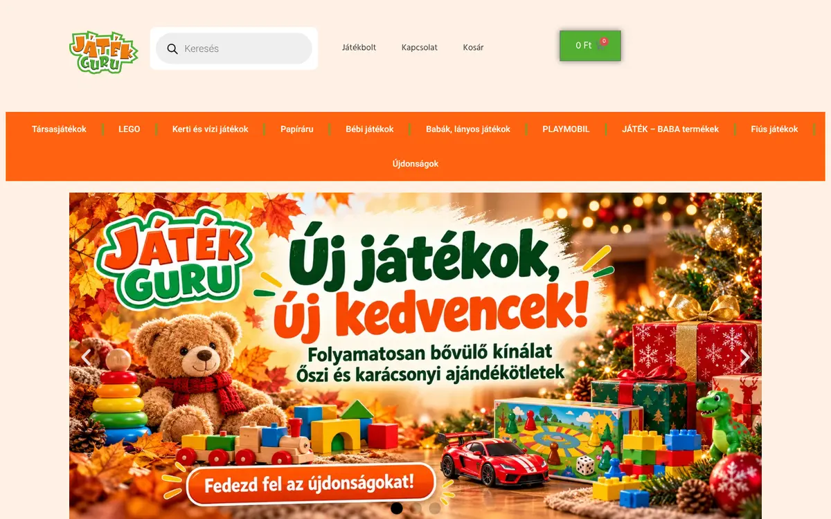 A(z) JátékGURU weboldal nyitóképernyője