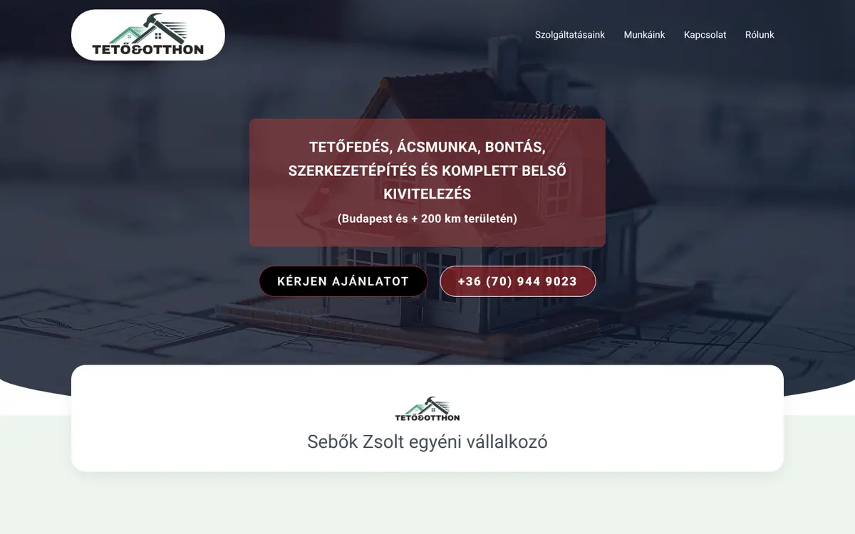 A(z) tetoesotthon.hu weboldal nyitóképernyője